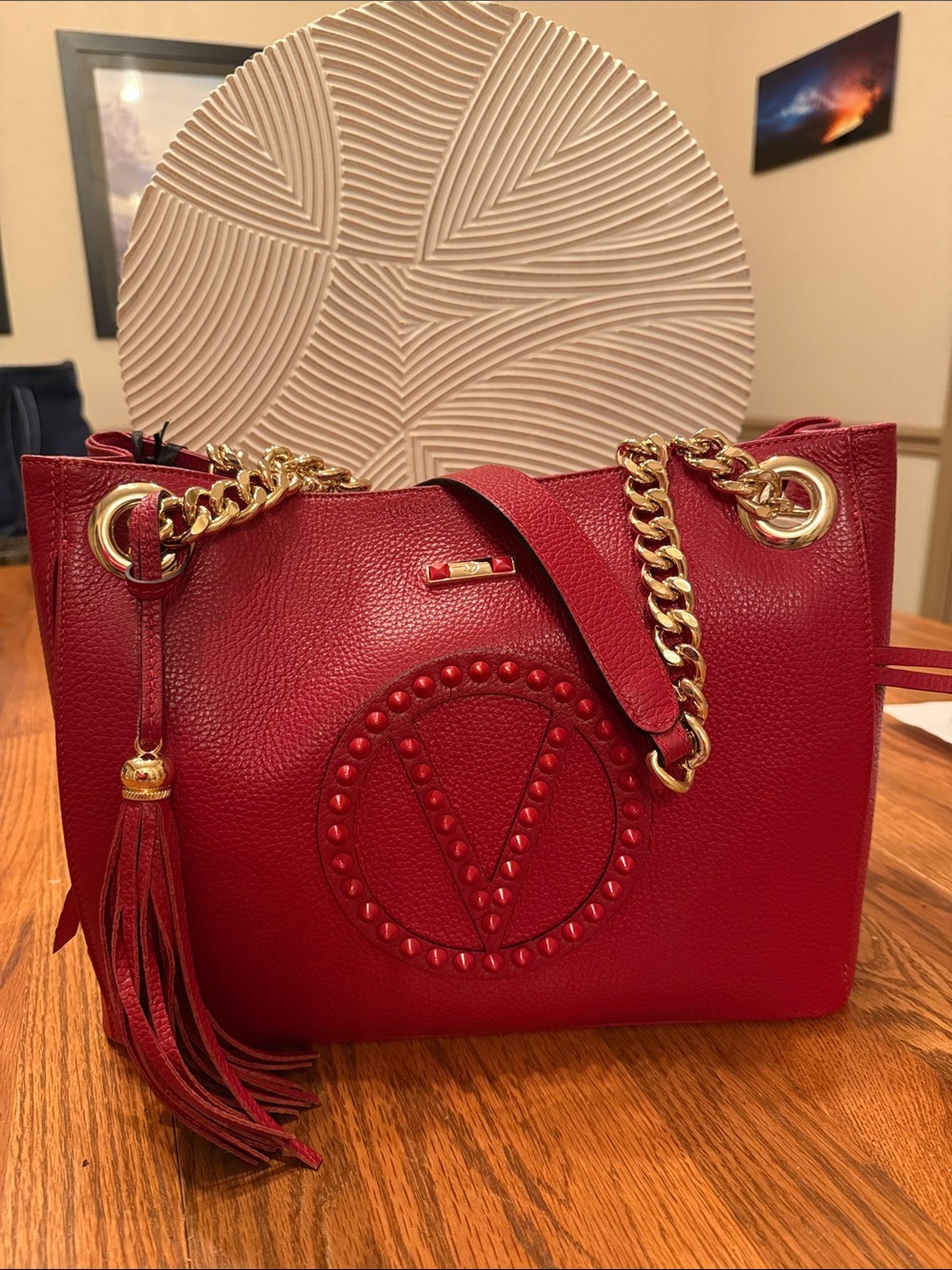 Valentino Red Leather Shoulder Bag with Gold Chain NWT